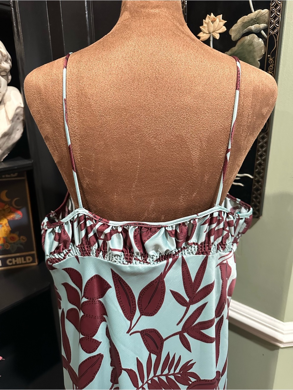 Anthropologie Square‑Neck Slip Dress – Mint Botanical Print – Size 1XL - Picture 10 of 14